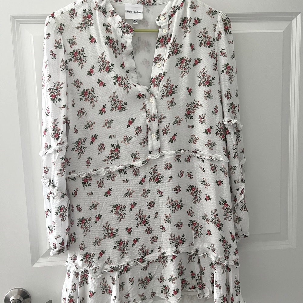 Skylar + Madison White and floral long sleeve mini dress